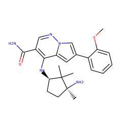 COc1ccccc1-c1cc2c(N[C@@H]3CC[C@](C)(N)C3(C)C)c(C(N)=O)cnn2c1 ZINC001772654034