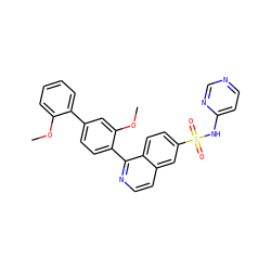 COc1ccccc1-c1ccc(-c2nccc3cc(S(=O)(=O)Nc4ccncn4)ccc23)c(OC)c1 ZINC000215519108