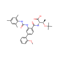 COc1ccccc1-c1ccc(C(=O)N[C@H](C(=O)O)[C@@H](C)OC(C)(C)C)c(NC(=O)Nc2c(C)cc(C)cc2C)c1 ZINC000042876041