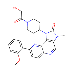 COc1ccccc1-c1ccc2ncc3c(c2n1)n(C1CCN(C(=O)CO)CC1)c(=O)n3C ZINC000118534960