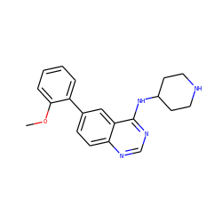 COc1ccccc1-c1ccc2ncnc(NC3CCNCC3)c2c1 ZINC000004266779