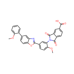 COc1ccccc1-c1ccc2oc(-c3ccc(OC)c(N4C(=O)c5ccc(C(=O)O)cc5C4=O)c3)nc2c1 ZINC000026972052