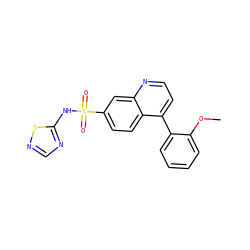 COc1ccccc1-c1ccnc2cc(S(=O)(=O)Nc3ncns3)ccc12 ZINC000225091080