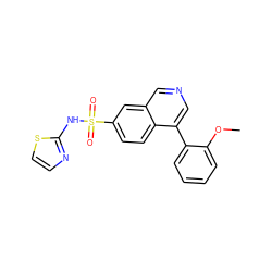COc1ccccc1-c1cncc2cc(S(=O)(=O)Nc3nccs3)ccc12 ZINC000215507593