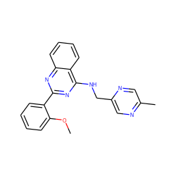 COc1ccccc1-c1nc(NCc2cnc(C)cn2)c2ccccc2n1 ZINC000004268486