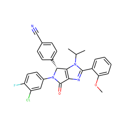 COc1ccccc1-c1nc2c(n1C(C)C)[C@@H](c1ccc(C#N)cc1)N(c1ccc(F)c(Cl)c1)C2=O ZINC000169705513