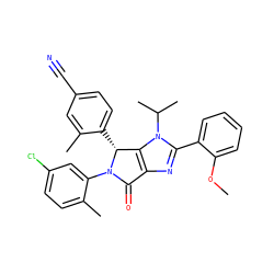 COc1ccccc1-c1nc2c(n1C(C)C)[C@@H](c1ccc(C#N)cc1C)N(c1cc(Cl)ccc1C)C2=O ZINC000169705695