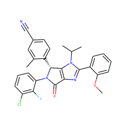 COc1ccccc1-c1nc2c(n1C(C)C)[C@@H](c1ccc(C#N)cc1C)N(c1cccc(Cl)c1F)C2=O ZINC000169705683