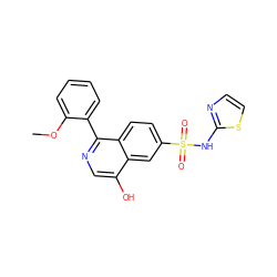 COc1ccccc1-c1ncc(O)c2cc(S(=O)(=O)Nc3nccs3)ccc12 ZINC000225049897