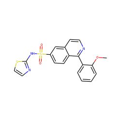 COc1ccccc1-c1nccc2cc(S(=O)(=O)Nc3nccs3)ccc12 ZINC000225117822