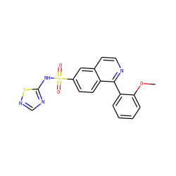 COc1ccccc1-c1nccc2cc(S(=O)(=O)Nc3ncns3)ccc12 ZINC000225092512