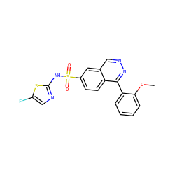 COc1ccccc1-c1nncc2cc(S(=O)(=O)Nc3ncc(F)s3)ccc12 ZINC000218622194