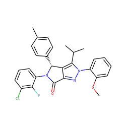COc1ccccc1-n1nc2c(c1C(C)C)[C@@H](c1ccc(C)cc1)N(c1cccc(Cl)c1F)C2=O ZINC000206161236