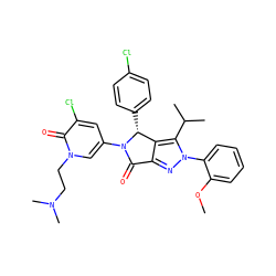 COc1ccccc1-n1nc2c(c1C(C)C)[C@@H](c1ccc(Cl)cc1)N(c1cc(Cl)c(=O)n(CCN(C)C)c1)C2=O ZINC000224096291