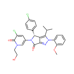 COc1ccccc1-n1nc2c(c1C(C)C)[C@@H](c1ccc(Cl)cc1)N(c1cc(Cl)c(=O)n(CCO)c1)C2=O ZINC000206088189