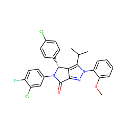COc1ccccc1-n1nc2c(c1C(C)C)[C@@H](c1ccc(Cl)cc1)N(c1ccc(F)c(Cl)c1)C2=O ZINC000224071694