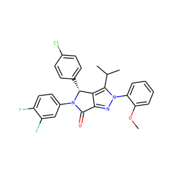 COc1ccccc1-n1nc2c(c1C(C)C)[C@@H](c1ccc(Cl)cc1)N(c1ccc(F)c(F)c1)C2=O ZINC000224072240