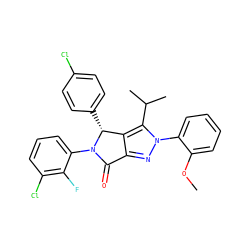 COc1ccccc1-n1nc2c(c1C(C)C)[C@@H](c1ccc(Cl)cc1)N(c1cccc(Cl)c1F)C2=O ZINC000206087970