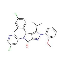 COc1ccccc1-n1nc2c(c1C(C)C)[C@@H](c1ccc(Cl)cc1C)N(c1cncc(Cl)c1)C2=O ZINC000224084121