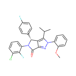 COc1ccccc1-n1nc2c(c1C(C)C)[C@@H](c1ccc(F)cc1)N(c1cccc(Cl)c1F)C2=O ZINC000224059969