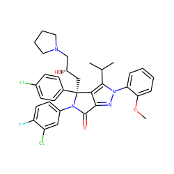 COc1ccccc1-n1nc2c(c1C(C)C)[C@](C[C@H](O)CN1CCCC1)(c1ccc(Cl)cc1)N(c1ccc(F)c(Cl)c1)C2=O ZINC000224100999