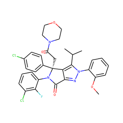 COc1ccccc1-n1nc2c(c1C(C)C)[C@](CC(=O)N1CCOCC1)(c1ccc(Cl)cc1)N(c1cccc(Cl)c1F)C2=O ZINC000224088453