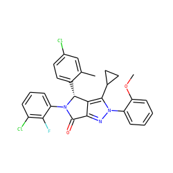 COc1ccccc1-n1nc2c(c1C1CC1)[C@@H](c1ccc(Cl)cc1C)N(c1cccc(Cl)c1F)C2=O ZINC000224119195