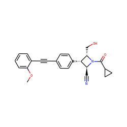 COc1ccccc1C#Cc1ccc([C@H]2[C@H](C#N)N(C(=O)C3CC3)[C@H]2CO)cc1 ZINC000095604609
