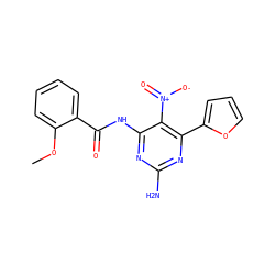 COc1ccccc1C(=O)Nc1nc(N)nc(-c2ccco2)c1[N+](=O)[O-] ZINC000043012750