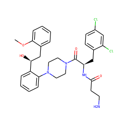 COc1ccccc1C[C@H](O)c1ccccc1N1CCN(C(=O)[C@@H](Cc2ccc(Cl)cc2Cl)NC(=O)CCN)CC1 ZINC000044359088