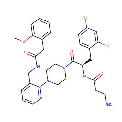 COc1ccccc1CC(=O)NCc1cccnc1N1CCN(C(=O)[C@@H](Cc2ccc(Cl)cc2Cl)NC(=O)CCN)CC1 ZINC000036285108