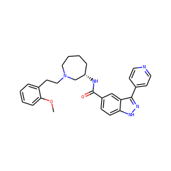 COc1ccccc1CCN1CCCC[C@H](NC(=O)c2ccc3[nH]nc(-c4ccncc4)c3c2)C1 ZINC000205034128