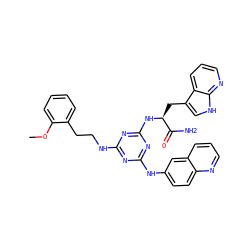 COc1ccccc1CCNc1nc(Nc2ccc3ncccc3c2)nc(N[C@@H](Cc2c[nH]c3ncccc23)C(N)=O)n1 ZINC000058538192