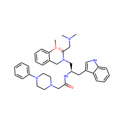 COc1ccccc1CN(C[C@@H](Cc1c[nH]c2ccccc12)NC(=O)CN1CCN(c2ccccc2)CC1)C(=O)CN(C)C ZINC000027860799