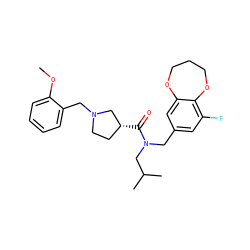 COc1ccccc1CN1CC[C@@H](C(=O)N(Cc2cc(F)c3c(c2)OCCCO3)CC(C)C)C1 ZINC000114100063