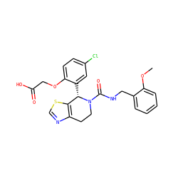 COc1ccccc1CNC(=O)N1CCc2ncsc2[C@@H]1c1cc(Cl)ccc1OCC(=O)O ZINC000206815801