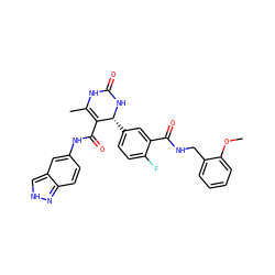 COc1ccccc1CNC(=O)c1cc([C@H]2NC(=O)NC(C)=C2C(=O)Nc2ccc3n[nH]cc3c2)ccc1F ZINC000653825209