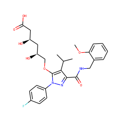 COc1ccccc1CNC(=O)c1nn(-c2ccc(F)cc2)c(OC[C@@H](O)C[C@@H](O)CC(=O)O)c1C(C)C ZINC000014967890