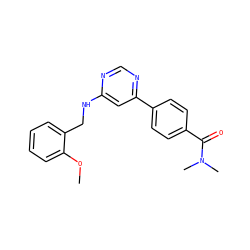 COc1ccccc1CNc1cc(-c2ccc(C(=O)N(C)C)cc2)ncn1 ZINC000004239282