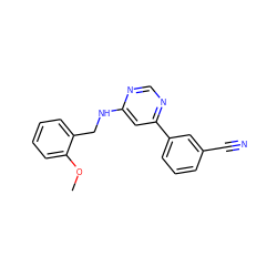 COc1ccccc1CNc1cc(-c2cccc(C#N)c2)ncn1 ZINC000004266951