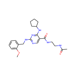 COc1ccccc1CNc1ncc(C(=O)NCCNC(C)=O)c(NC2CCCC2)n1 ZINC000095595497