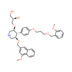 COc1ccccc1COCCCOc1ccc([C@H]2[C@H](OC[C@H](O)CO)CNC[C@@H]2OCc2cc(OC)c3ccccc3c2)cc1 ZINC000064446446