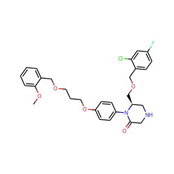 COc1ccccc1COCCCOc1ccc(N2C(=O)CNC[C@@H]2COCc2ccc(F)cc2Cl)cc1 ZINC000028525200