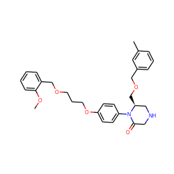 COc1ccccc1COCCCOc1ccc(N2C(=O)CNC[C@@H]2COCc2cccc(C)c2)cc1 ZINC000028525202