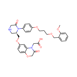 COc1ccccc1COCCCOc1ccc(N2C(=O)CNC[C@@H]2COc2ccc3c(c2)N(CC(=O)O)C(=O)CO3)cc1 ZINC000014966580