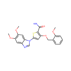 COc1ccccc1COc1cc(-n2cnc3cc(OC)c(OC)cc32)sc1C(N)=O ZINC000040406884
