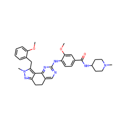 COc1ccccc1Cc1c2c(nn1C)CCc1cnc(Nc3ccc(C(=O)NC4CCN(C)CC4)cc3OC)nc1-2 ZINC000169702174