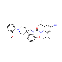 COc1ccccc1N1CCC(CNC(=O)Nc2c(C(C)C)cc(N)cc2C(C)C)(c2cccc(O)c2)CC1 ZINC000045284177