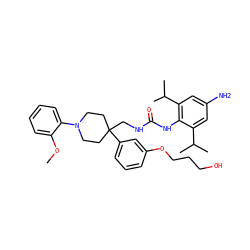 COc1ccccc1N1CCC(CNC(=O)Nc2c(C(C)C)cc(N)cc2C(C)C)(c2cccc(OCCCO)c2)CC1 ZINC000049709919