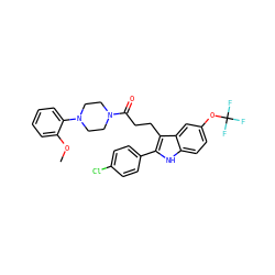 COc1ccccc1N1CCN(C(=O)CCc2c(-c3ccc(Cl)cc3)[nH]c3ccc(OC(F)(F)F)cc23)CC1 ZINC000028238944
